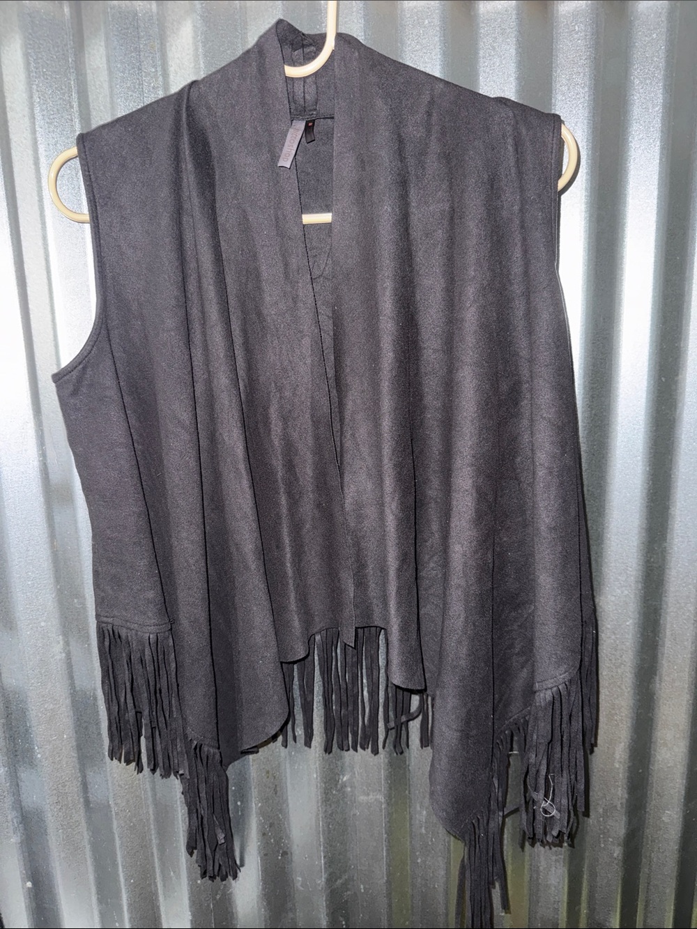 Black Fringe Sleeveless Jacket - Women